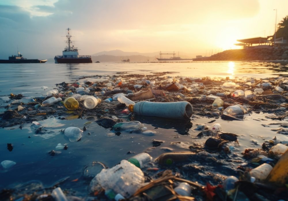 Garbage in the sea. Pollution of the environment concept, Pile of garbage and waste in the sea. Pollution of environment concept, AI Generated